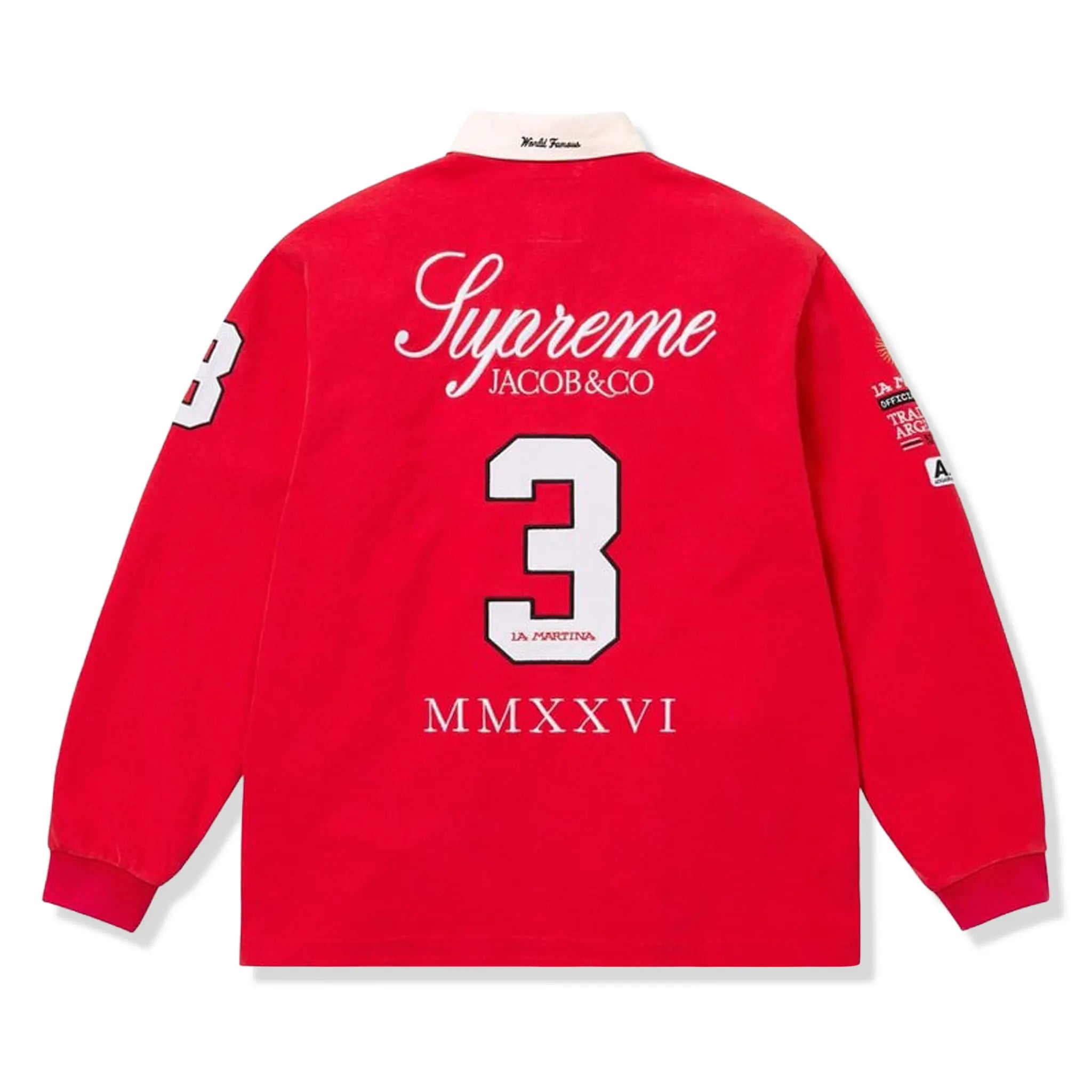 Back View of Supreme x Jacob & Co. La Martina Rugby Red Polo Shirt